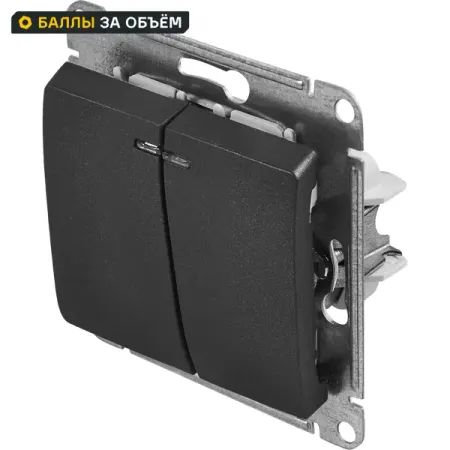 Выключатель встраиваемый Systeme Electric Glossa 2 клавиши с подсветкой цвет антрацит