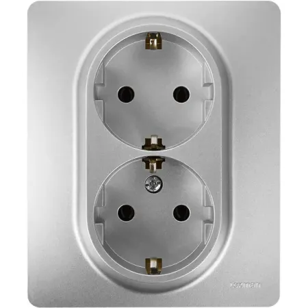 Розетка двойная с заземлением - Lexman Lilian - без шторок в сборе 16А 250В винтовые зажимы - алюминий
