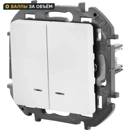Выключатель встраиваемый Lexman Lilian 2 клавиши с подсветкой цвет белый