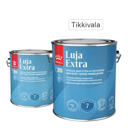 Краска для стен и потолков экстра-стойкая Tikkivala Luja Extra моющаяся матовая цвет белый база А 2.7 л