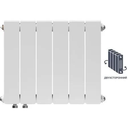 Радиатор секционный Equation Bimetal 350/90 6 секций нижнее подключение биметалл белый