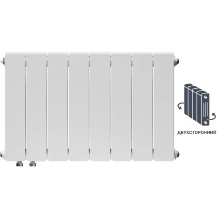 Радиатор секционный Equation Bimetal 350/90 8 секций нижнее правое подключение биметалл белый