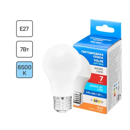 Лампа светодиодная Volpe E27 220-240 В 7 Вт груша матовая 600 лм холодный белый свет