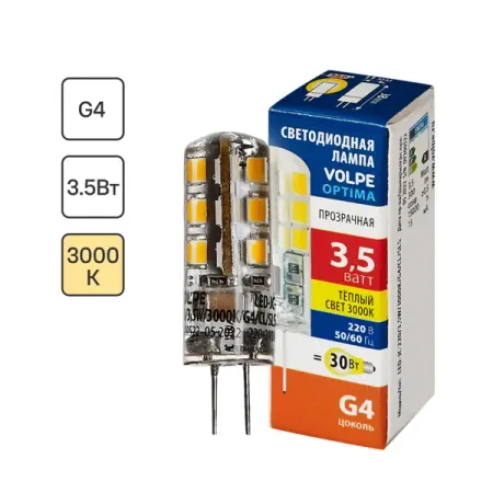 Лампа светодиодная Volpe JC G4 220-240 В 3.5 Вт кукуруза прозрачная 300 лм теплый белый свет