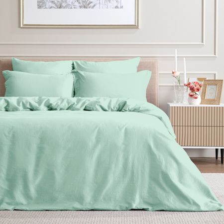 Постельное белье Pastel green льняные наволочки в клетку sage green 45x45 см