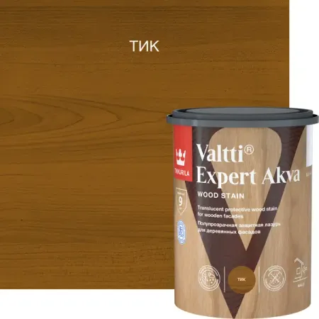 Антисептик защитно-декоративный Tikkurila Valtti Expert Akva тик полуматовый 0.9 л