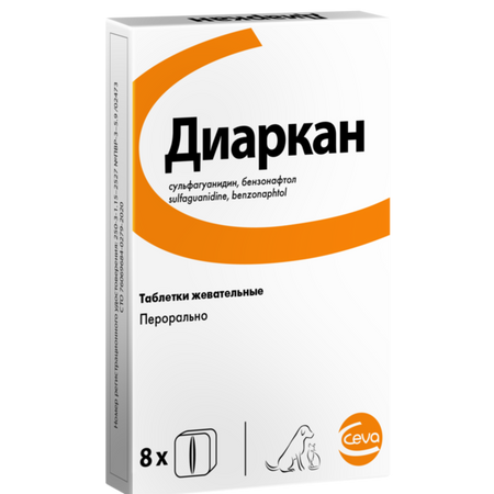 Лекарственные препараты Ceva От диареи у кошек и собак Диаркан, 8 сахарных кубиков (8 таб.)