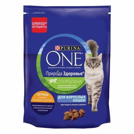 Сухие корма Purina ONE Сухой корм Природа Здоровья для взрослых кошек, с высоким содержанием курицы (680 г)