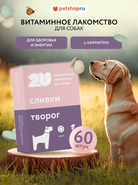 Витамины и добавки 2u Мультивитаминное лакомство для собак для здоровья и энергии с L-карнитином, Doggy's energy+, 60шт (60 таб.)
