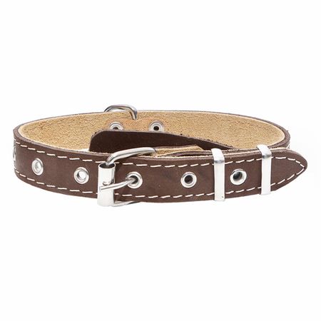 Ошейники, шлейки Yami Yami амуниция Ошейник кожаный коричневый, 2 слоя, язычок (30-45 см)