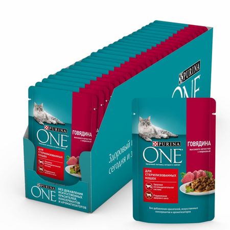 Консервы, паучи Purina ONE Паучи для стерилизованных кошек с Говядиной и морковью (1 шт)