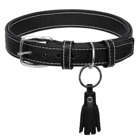 Ошейники, шлейки LeLap амуниция Ошейник Noir из натуральной кожи, черный (L)