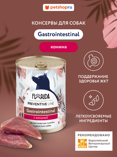 Холистики FLORIDA prof консервы (профилактика) Gastrointestinal для собак для поддержания здоровья пищеварительной системы, с кониной (100 г)