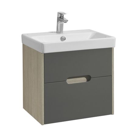 Тумба под раковину Aquaton Оливия 55 см подвесная грей/дуб ойстер (1A254201OLUG0) тумба прикроватная оливия 448х420х511мм белое дерево дуб сонома
