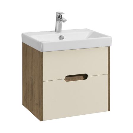 Тумба под раковину Aquaton Оливия 55 см подвесная бежевая/дуб веллингтон (1A254201OLVG0) тумба прикроватная оливия 448х420х511мм белое дерево дуб сонома