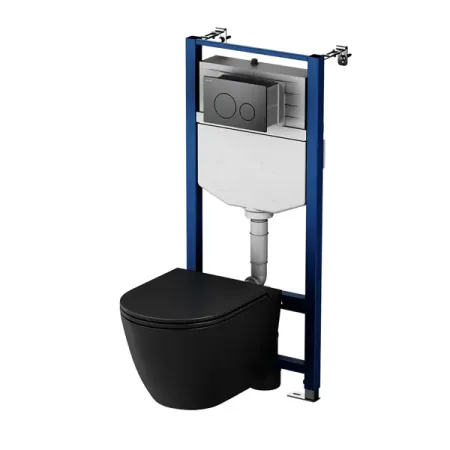 Комплект инсталляция с унитазом AM.PM Struktura IS70138.9S1700MB, с клавишей, безободковый, с микролифтом, цвет черный 5 шт силиконовые защитные крышки для портов bnc черного а uxcell