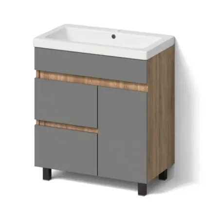 Тумба под раковину Cube 80 см напольная эмаль цвет графит матовый/дуб вотан