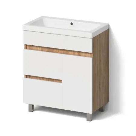 Тумба под раковину Cube 80 см напольная эмаль цвет белый глянец/дуб вотан