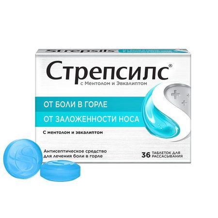 Стрепсилс ментол-эвкалипт таблетки для рассасывания 36шт
