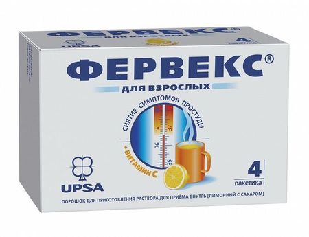 Фервекс лимонный с сахаром порошок для приг. раствора для внут. приема 4шт