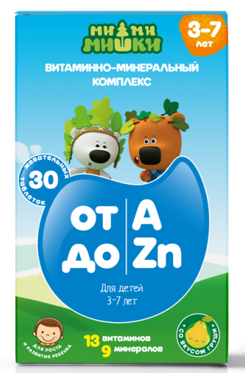 Витаминный комплекс от A до Zn для детей 3-7 лет Ми-ми-мишки таблетки жевательные 860мг 30шт
