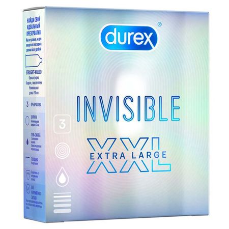 Презервативы из натурального латекса XXL Invisible Durex/Дюрекс 3шт
