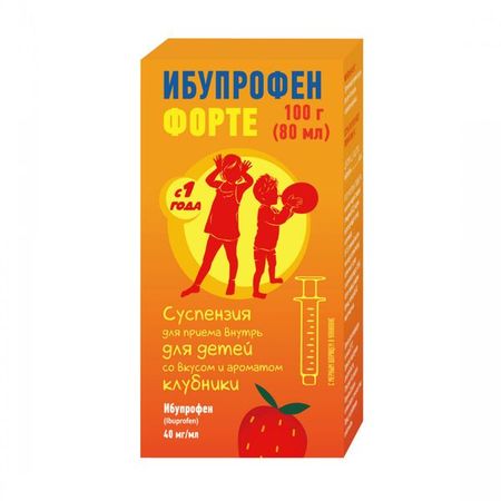 Ибупрофен Форте для детей клубника со шприцем суспензия для приема внутрь 40мг/мл 100г 80мл