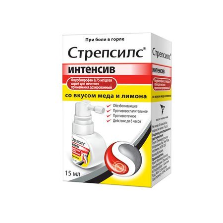 Стрепсилс Интенсив мед-лимон спрей для местного применения дозир. 8,75мг/доза 15мл