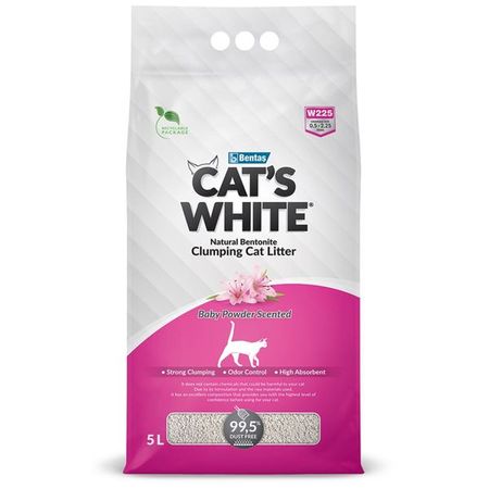 Наполнитель комкующийся с ароматом детской присыпки Baby Powder Cat's White 5л