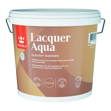 Лак акриловый Tikkurila/Tikkivala Lacquer Aqua основа ЕР бесцветный 2,7 л полуглянцевый