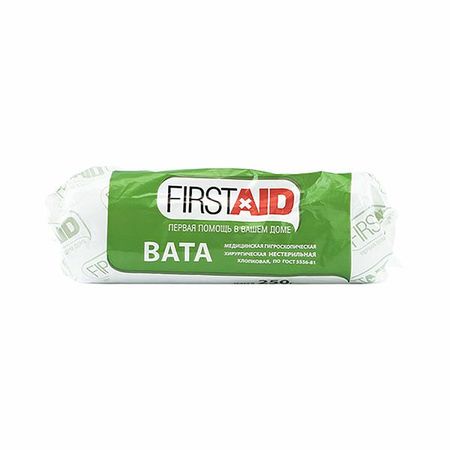 Вата нестерильная хирургическая гигроскопичная хлопковая First Aid/Ферстэйд 250г