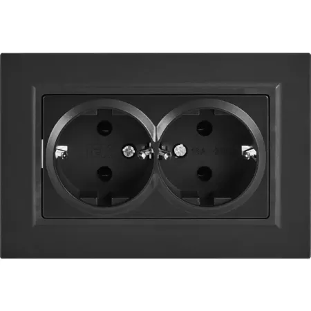 Розетка двойная встраиваемая IEK Brite РС12-3-БрЧ с заземлением цвет черный двойная настенная розетка bingoelec