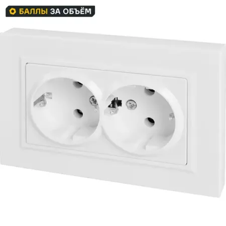 Розетка двойная встраиваемая IEK Brite РС12-3-БрБ с заземлением цвет белый