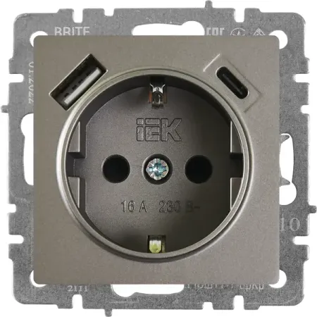 Розетка USB встраиваемая IEK Brite РЮш11-1-БрС с заземлением цвет сталь kymison шнур адаптера питания usb type c 1 8 м для lenovo thinkpad