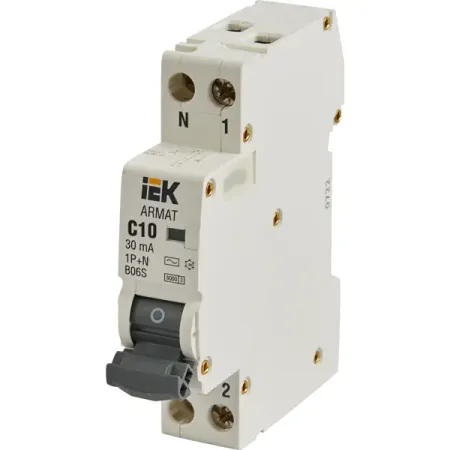 Дифференциальный автомат IEK Armat АВДТ B06S 1P C10 А 30 мА 6 кА AC AR-B06S-1N-C10C030