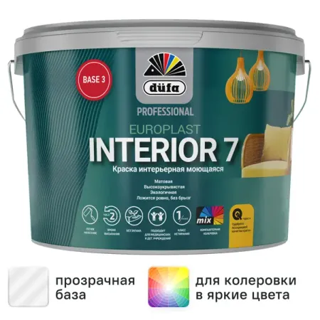 Краска для стен и потолков Dufa Professional Europlast Interior 7 матовая цвет прозрачный база 3 2.5 л