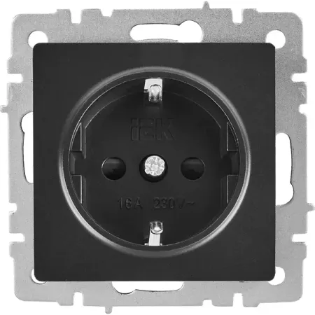 Розетка встраиваемая IEK Brite РС14-1-0-БрЧ с заземлением со шторками цвет черный