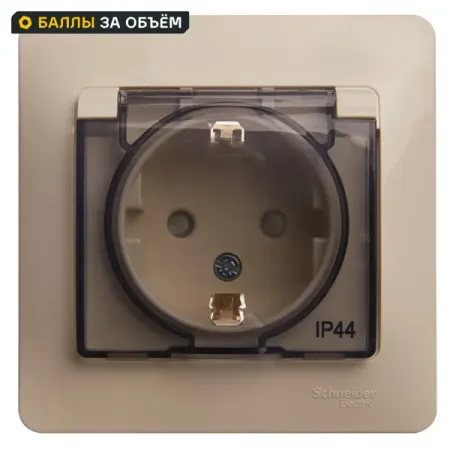 Розетка встраиваемая влагозащищенная Systeme Electric Glossa с заземлением с крышкой и шторками IP44 цвет бежевый