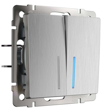 Выключатель Werkel двухклавишный встраиваемый серебряный рифленый с подсветкой (a051369)