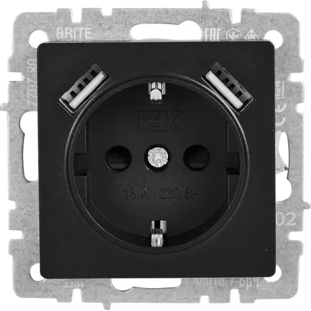 Розетка USB встраиваемая IEK Brite РЮш10-1-БрЧ с заземлением цвет черный панель солнечных батарей для tapo c420s2 c400 c425 водонепроницаемая футов крепление кабеля питания 4 вт