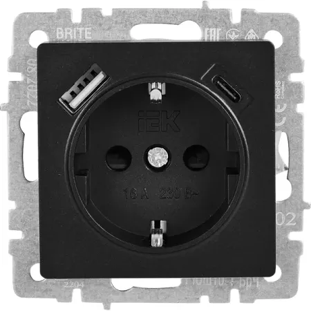 Розетка USB встраиваемая IEK Brite РЮш11-1-БрЧ с заземлением цвет черный kymison шнур адаптера питания usb type c 1 8 м для lenovo thinkpad