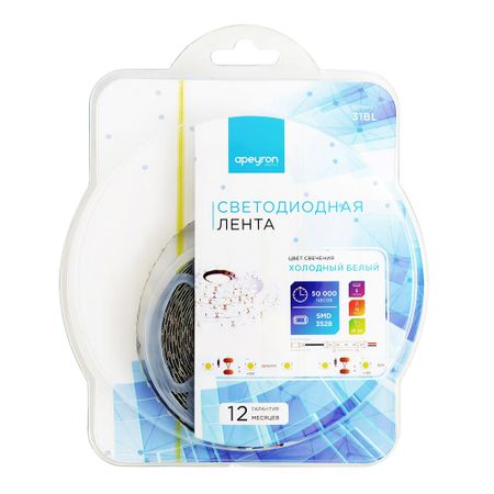 Лента светодиодная SMD 3528 6500К 12 В 9,6 Вт/м 5 м IP20 Apeyron (31BL) лики фантазий тетраптих