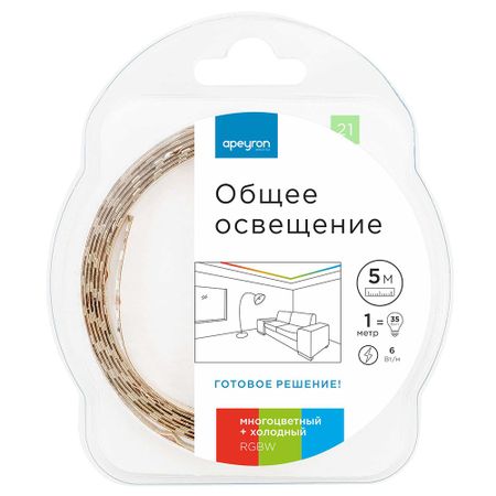 Лента светодиодная SMD 5050 RGBW свет 12 В 6 Вт/м 5 м IP20 Apeyron (21ОО)