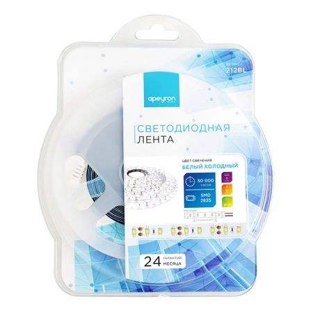 Лента светодиодная SMD 2835 6500К 12 В 14,4 Вт/м 3 м IP20 Apeyron (212BL) лики фантазий тетраптих