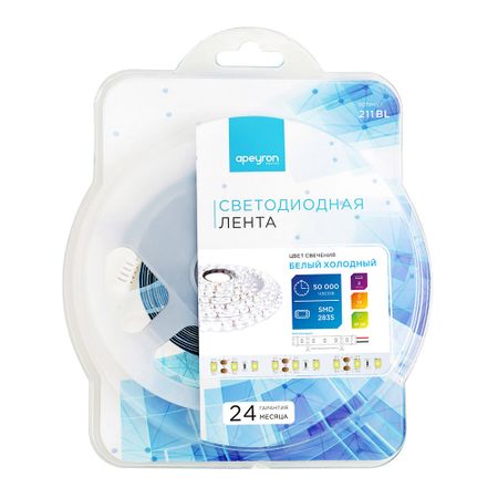 Лента светодиодная SMD 2835 6500К 12 В 14,4 Вт/м 2 м IP20 Apeyron (211BL) лики фантазий тетраптих