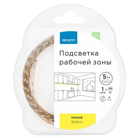 Лента светодиодная SMD 2835 3000К 12 В 8 Вт/м 5 м IP20 Apeyron (35ПРЗ) лики фантазий тетраптих