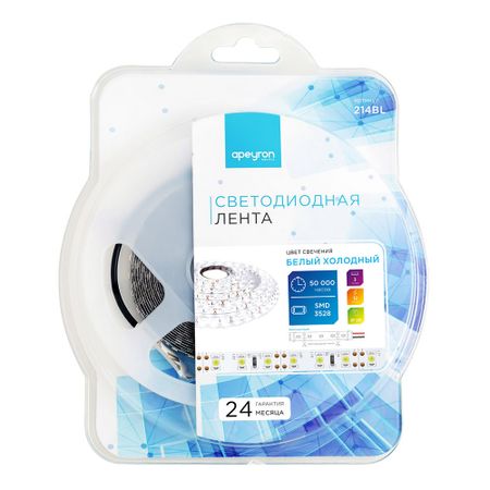 Лента светодиодная SMD 3528 6500К 12 В 9,6 Вт/м 3 м IP20 Apeyron (214BL) лики фантазий тетраптих