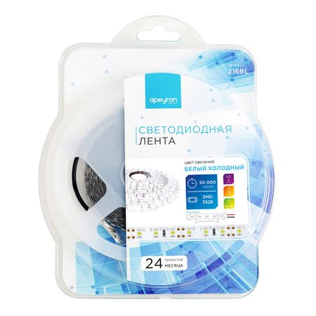 Лента светодиодная SMD 3528 6500К 12 В 9,6 Вт/м 2 м IP20 Apeyron (216BL) лики фантазий тетраптих