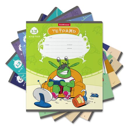 Тетрадь школьная ученическая Erich Krause Монстрики в клетку A5+ 12 листов в ассортименте тетрадь в клетку hatber капельки а4 96 листов в ассортименте