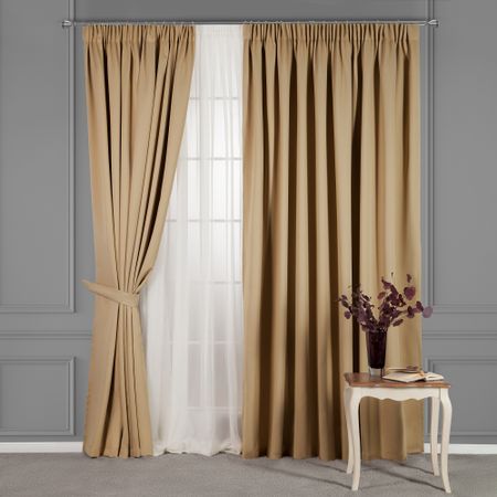 Комплект штор с подхватами Estia Марлон коричневый 260x275 см-2шт, подхваты-2шт, 4 предмета